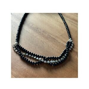 NWT Franco Gia Rhinestone Black Bead Twisted 3 Strand Necklace Fashion Jewelry